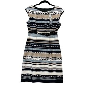 Connected Apparel Women Dress 8P Petite Sheath Striped Belted Career‎ Office